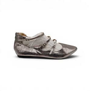 Lane Bryant Flats Women 10W Pewter Metallic Multi-Strap Pointed Toe Mary Jane